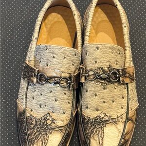 Tan Textured Leather Slip-On Loafers with Dark Design